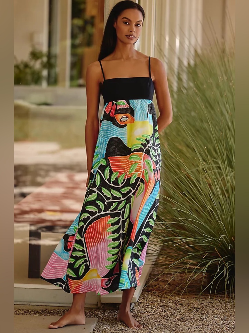 Anthropologie Celandine Colorful Tropical Print Wearable Art Midi Dress